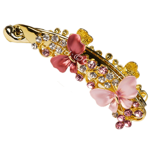 Haarspange Bananenspange Schmetterlinge Acryl Metall & Strass rosa rot gold - zum Schließen ins Bild klicken